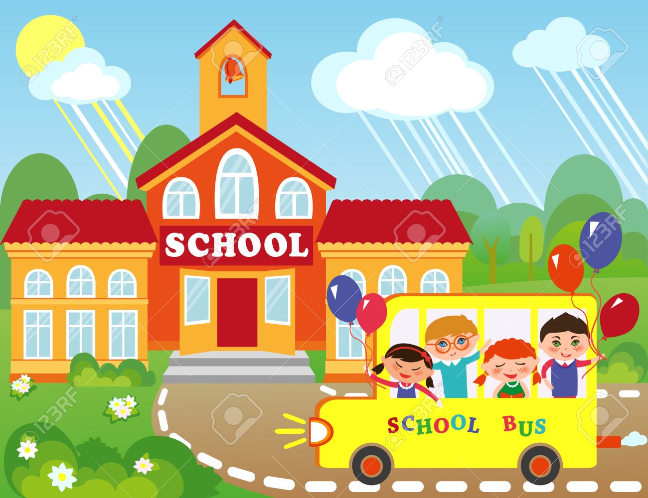 Ilustración Del Edificio De La Escuela De Dibujos Animados. Los Niños Van A La Escuela En Autobús. Ilustraciones Svg, Vectoriales, Clip Art Vectorizado Libre De Derechos. Image 46372908. Ilustración Del Edificio De La Escuela De Dibujos Animados. Los Niños Van A La Escuela En Autobús. Ilustraciones Svg, Vectoriales, Clip Art Vectorizado Libre De Derechos. Image 46372908.