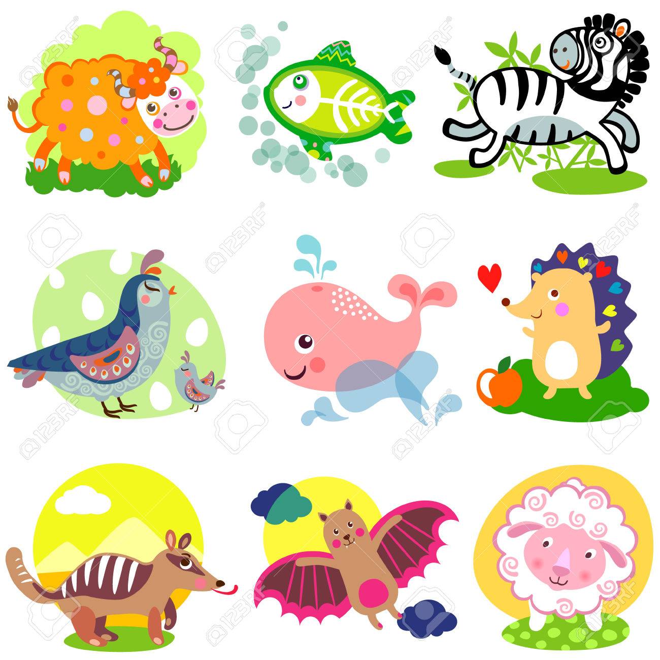 かわいい動物のイラストをベクター ヤク X 線魚 ゼブラ ウズラ クジラ ハリネズミ フクロアリクイ アリクイ 吸血コウモリ 羊 のイラスト素材 ベクタ Image