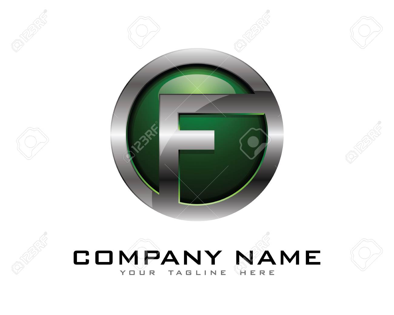 letter f 3d chrome circle logo design template royalty free cliparts