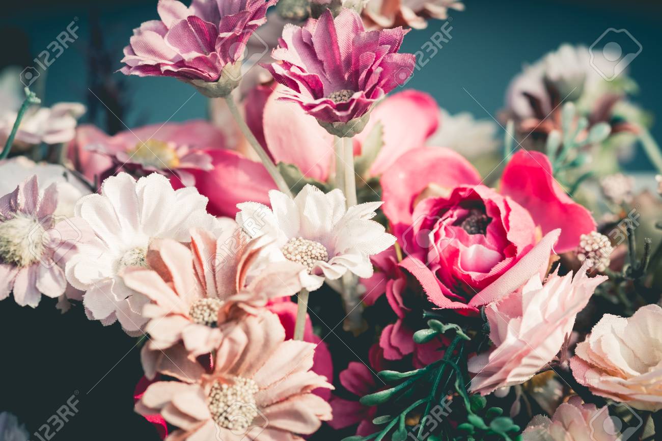 Close Up Colorful Bunch Of Beautiful Flowers.Vintage Or Retro Tone. Stock  Photo, Picture and Royalty Free Image. Image 48081590., image size:1300x866