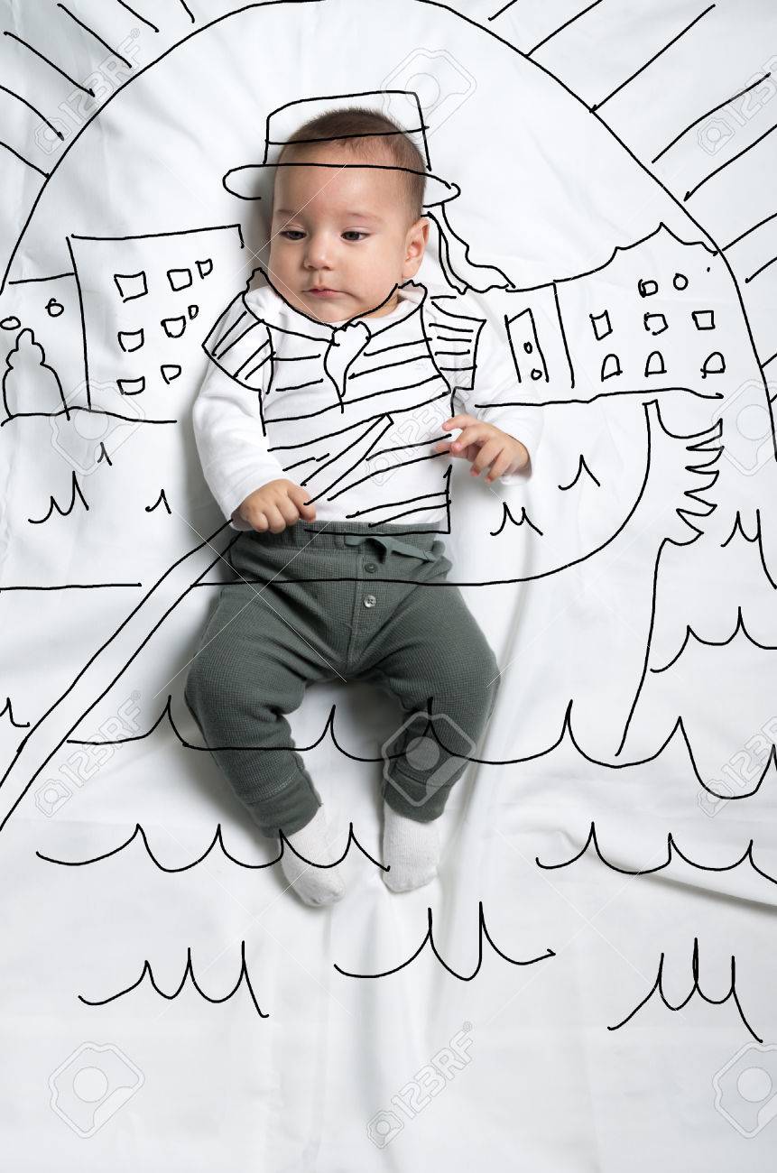 Cute Infant Baby Boy Italian Gondolier Sketch Stock Photo Picture