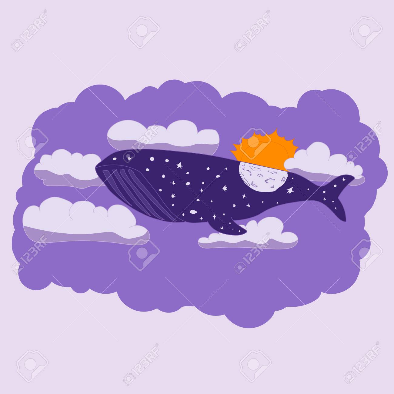 鯨は昼間の空を飛ぶし 夜を作成します のイラスト素材 ベクタ Image