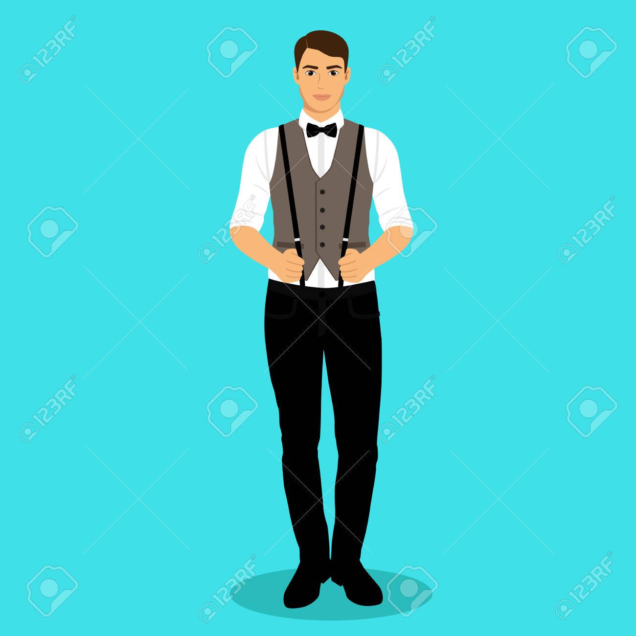 Un Hombre Con Tirantes El Novio Ropa Traje De Los Hombres De La Boda Ilustracion Vectorial Esmoquin Ilustraciones Vectoriales Clip Art Vectorizado Libre De Derechos Image 84365760