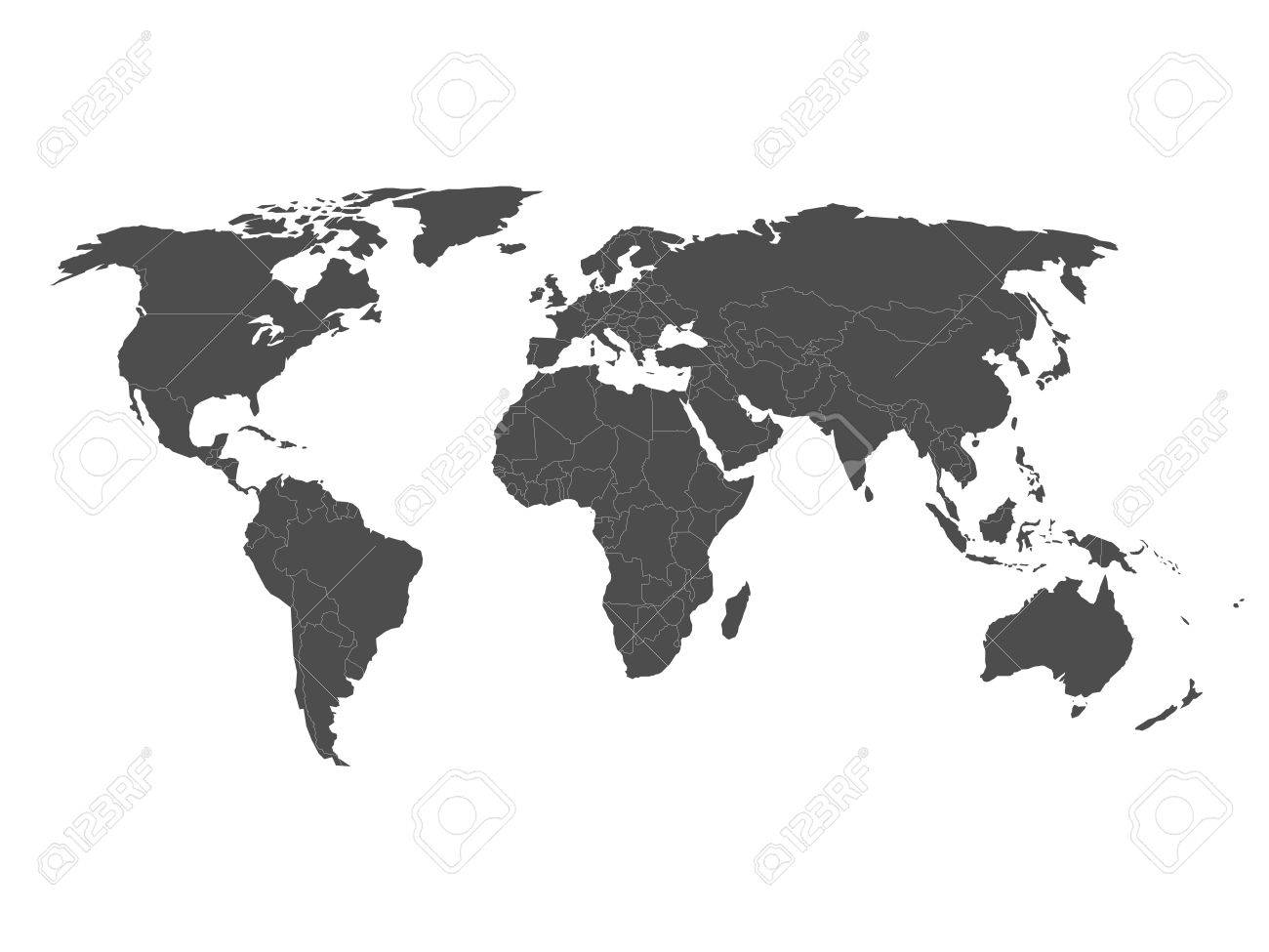 blank political world map in grey with white borders vector illustration stock vector