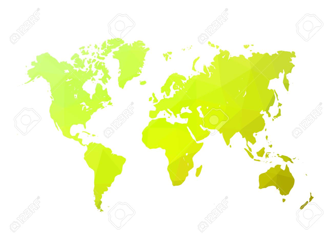 世界の低ポリ マップ 世界地図は三角形から成っています 白い背景の上の緑の多角形のイラスト のイラスト素材 ベクタ Image