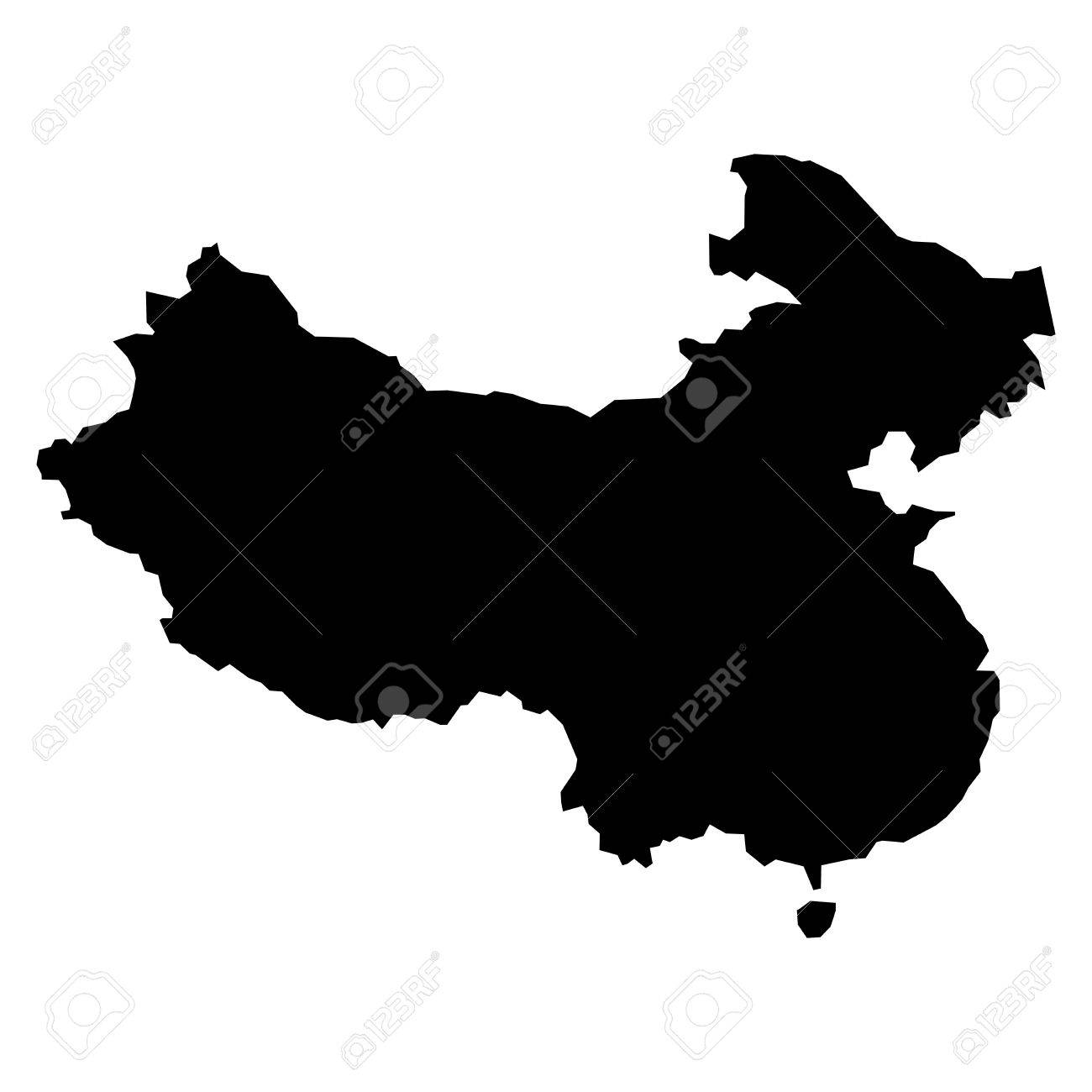 ブラックには 中国のフラットなシルエットの地図が簡略化されます ベクトルシェイプの国 のイラスト素材 ベクタ Image