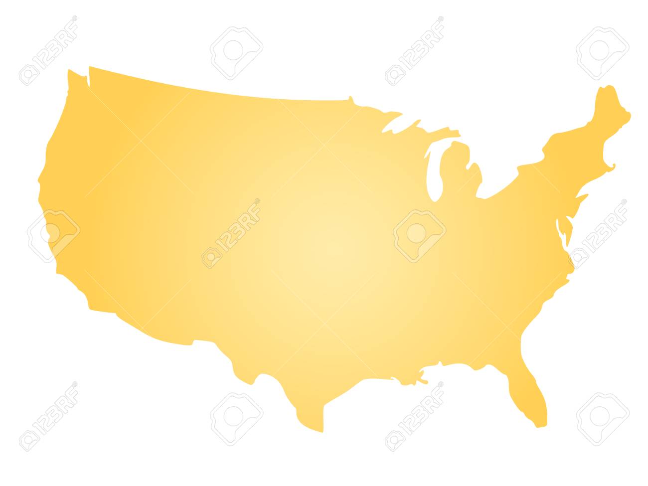 vector yellow radial gradient silhouette map of united states of america aka usa vector illustration