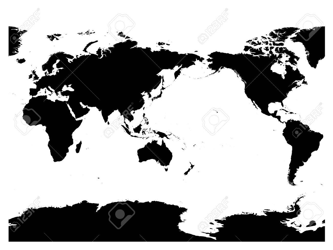 Carte Du Monde Centree Sur L Australie Et L Ocean Pacifique Silhouette Noire De Detail Eleve Sur Fond Blanc Illustration Vectorielle Clip Art Libres De Droits Vecteurs Et Illustration Image