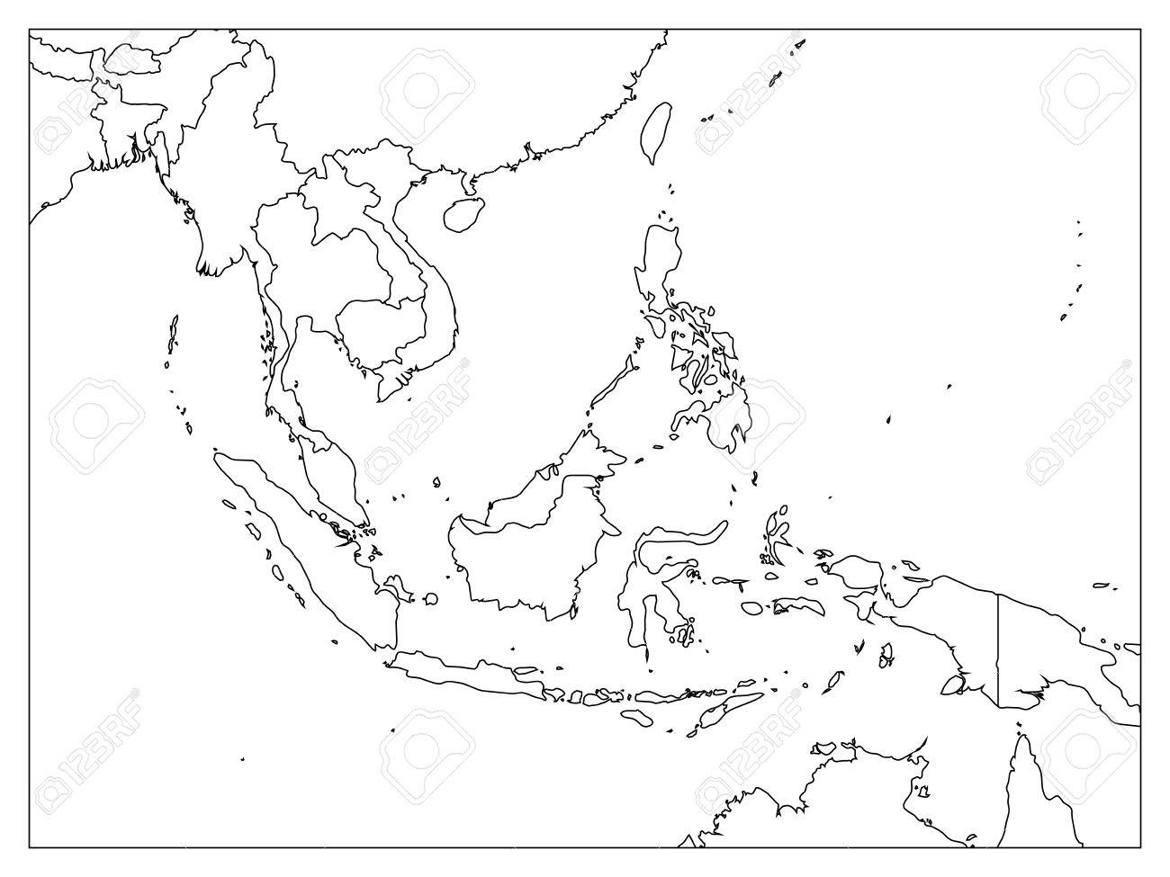 Outline Map Of South Asia South East Asia Political Map. Black Outline On White Background. Simple  Flat Vector Illustration. Royalty Free Svg, Cliparts, Vectors, And Stock  Illustration. Image 77699055.