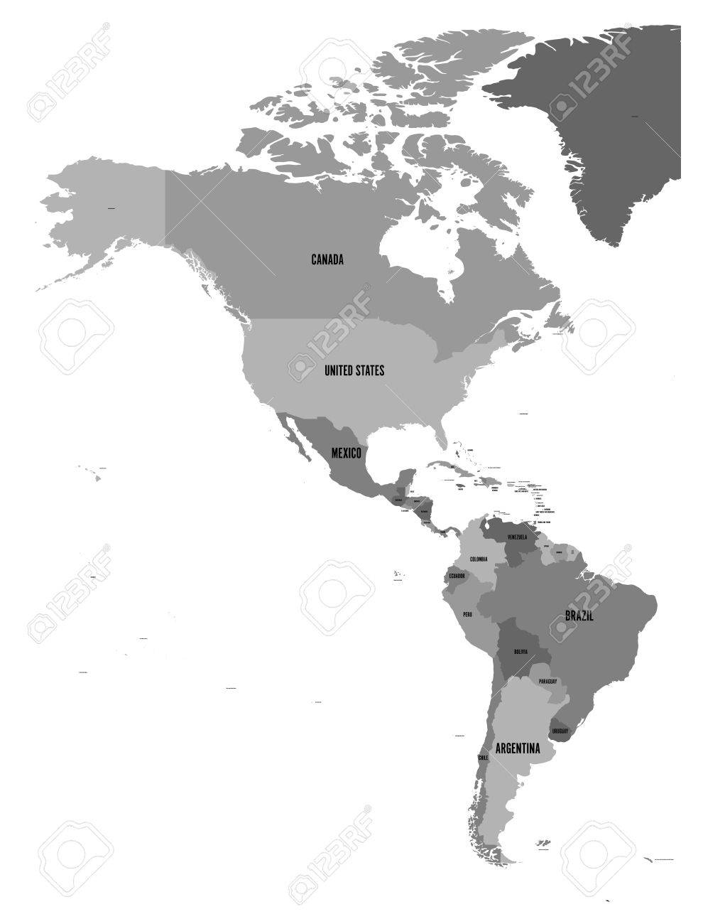 Mappa politica delle americhe in quattro tonalità di grigio su ... Tonalità di grigio nomi