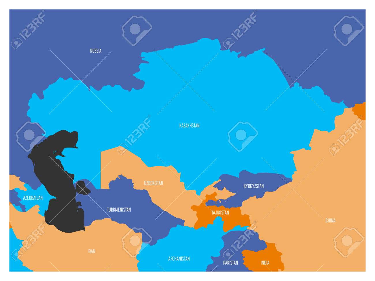 map of central asia region with flat map in four colors with white country borders