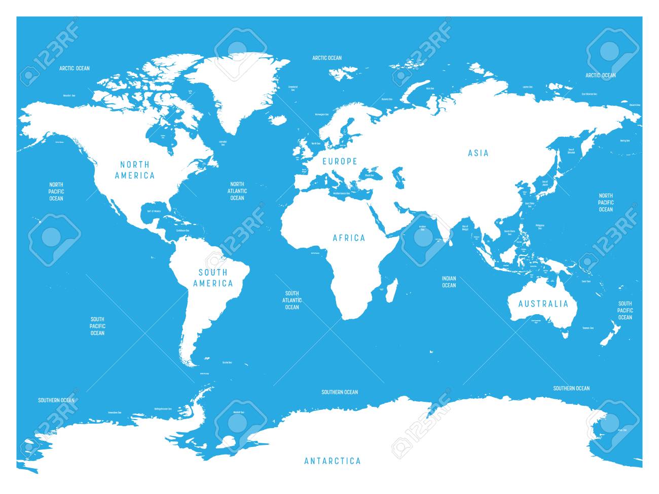 carte des oceans et des mers