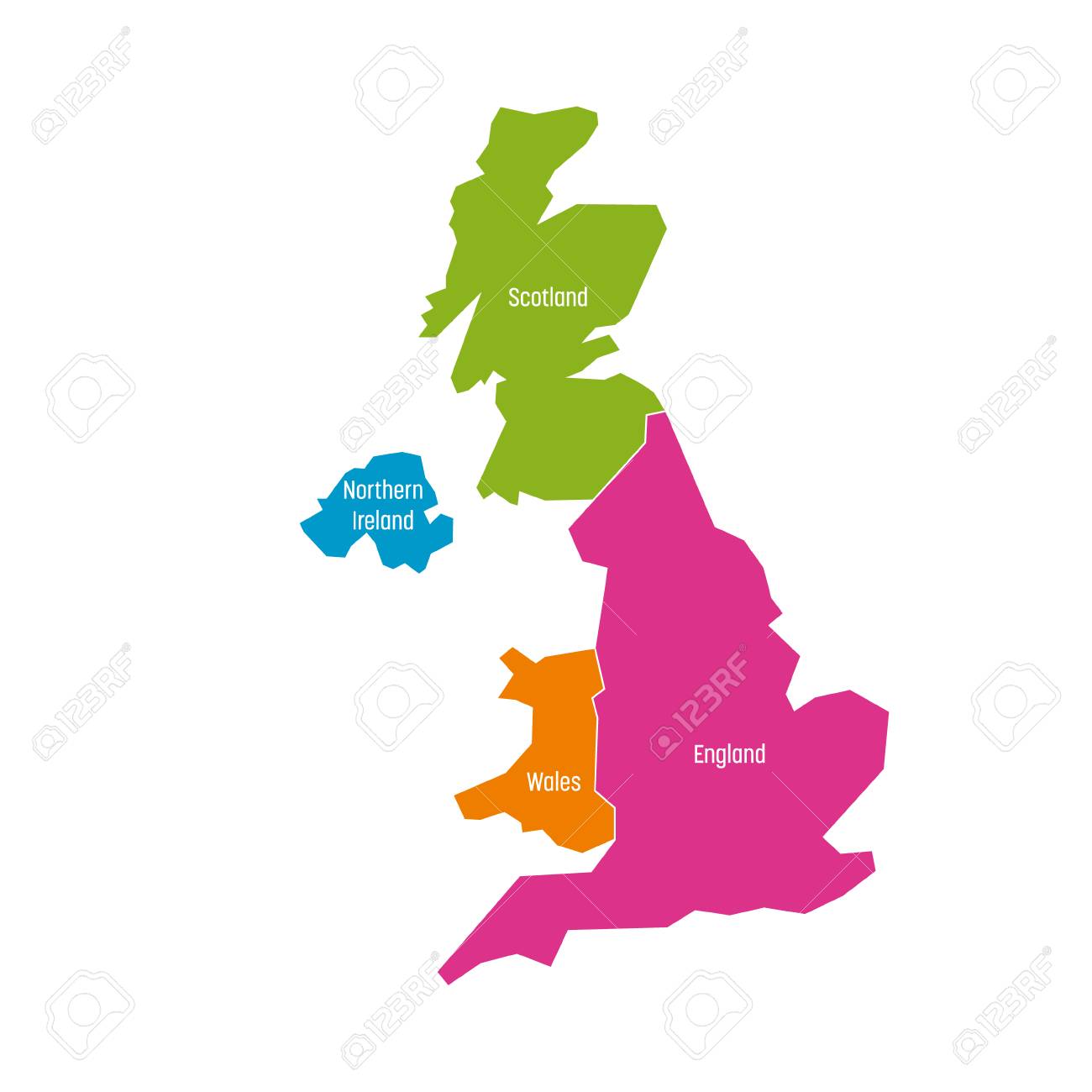 United Kingdom, Uk, Of Great Britain And Northern Ireland Map. Divided To Four Countries - England, Wales, Scotland And Ni. Simple Flat Vector Illustration. Stock Photo, Picture And Royalty Free Image. Image 90168534.