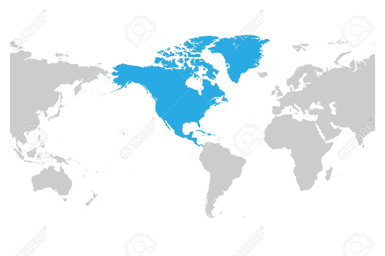 north america continent blue marked in grey silhouette of america world maps of north america