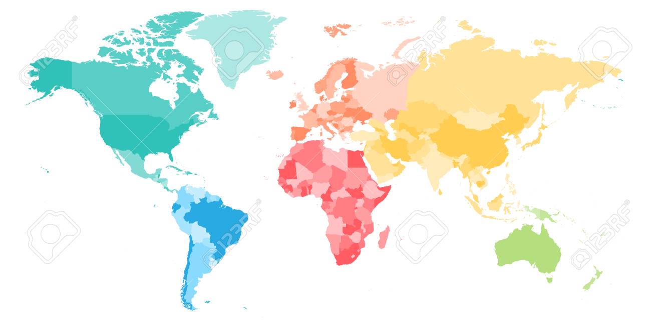 Colorful Map Of The World Colorful Political Map Of World Divided Into Six Continents. Blank Vector  Map In Rainbow Spectrum Colors. Royalty Free Svg, Cliparts, Vectors, And  Stock Illustration. Image 93361219.