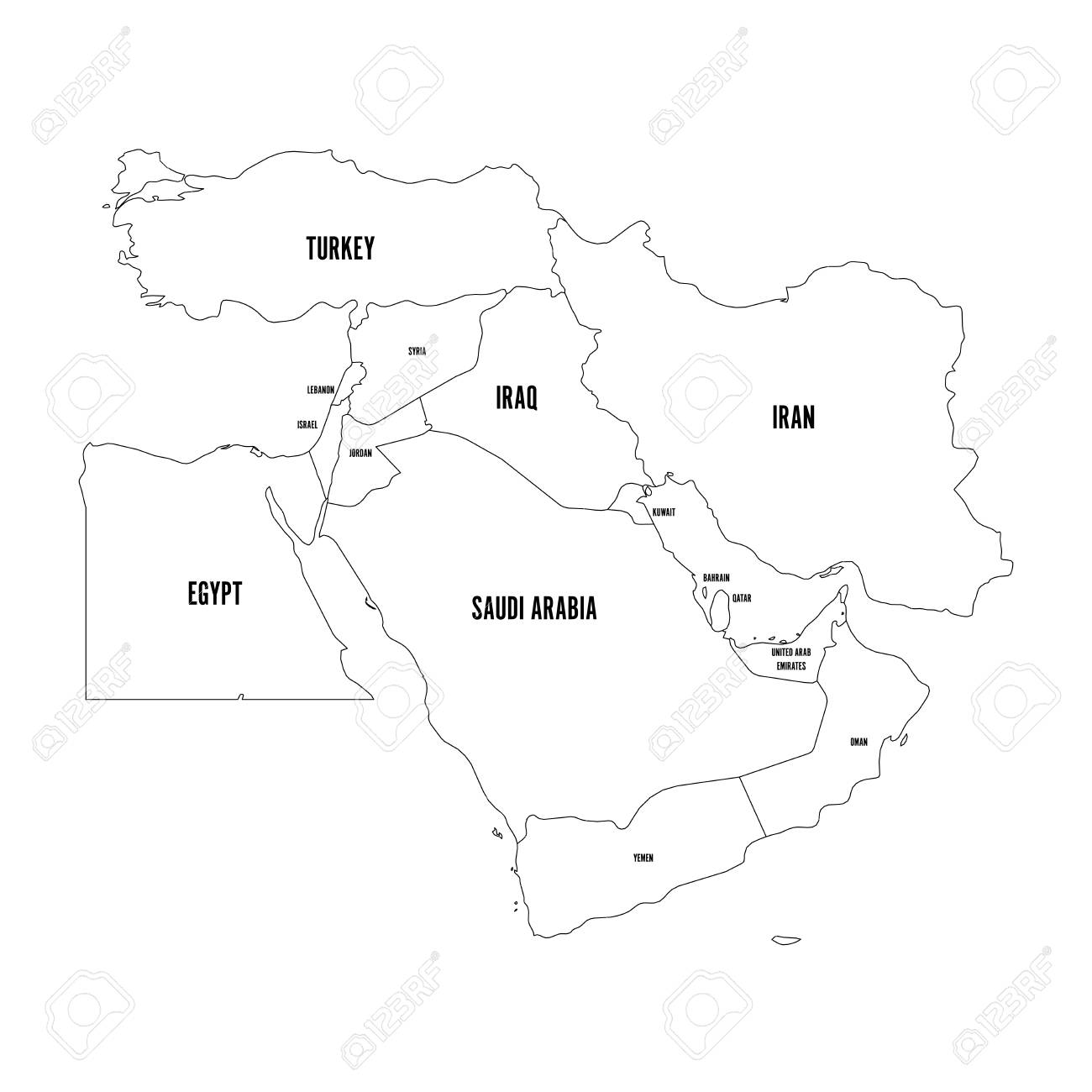 middle east map black and white Political Map Of Middle East Or Near East Simple Flat Outline middle east map black and white