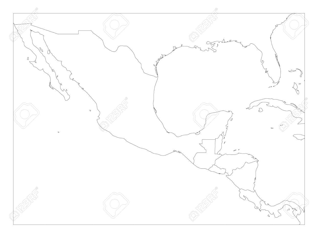 Blank Political Map Of Central America And Mexico Simple Thin Royalty Free Cliparts Vectors And Stock Illustration Image 95039675