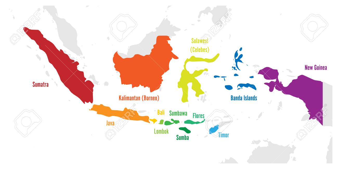 Map Of Indonesia Vector Main Islands Of Indonesia. Vector Map With Names. Royalty Free Svg,  Cliparts, Vectors, And Stock Illustration. Image 97418666.