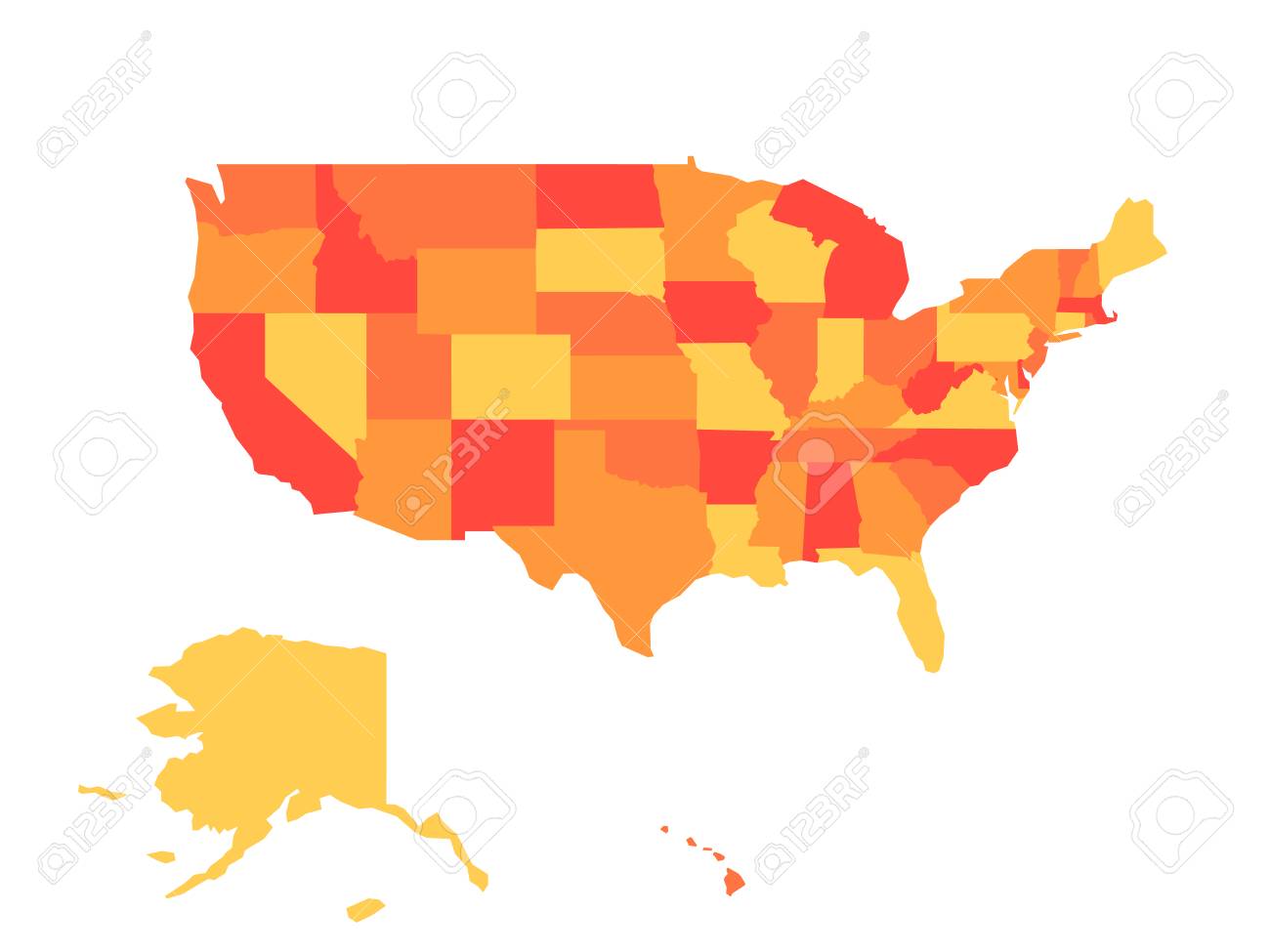 map of united states of america usa in four shades of orange united states map illustration