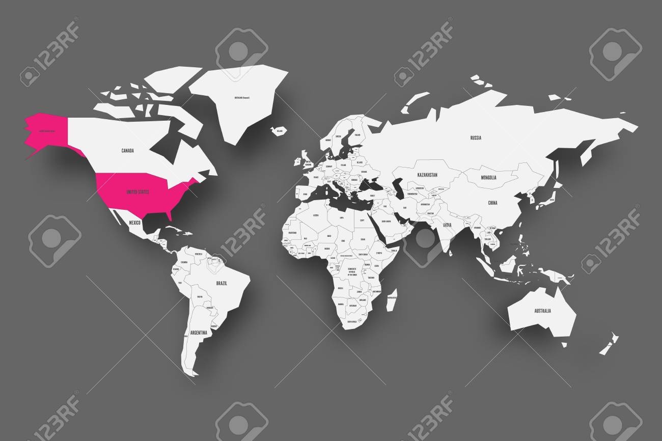 united states of america us or usa pink highlighted in map us on world map