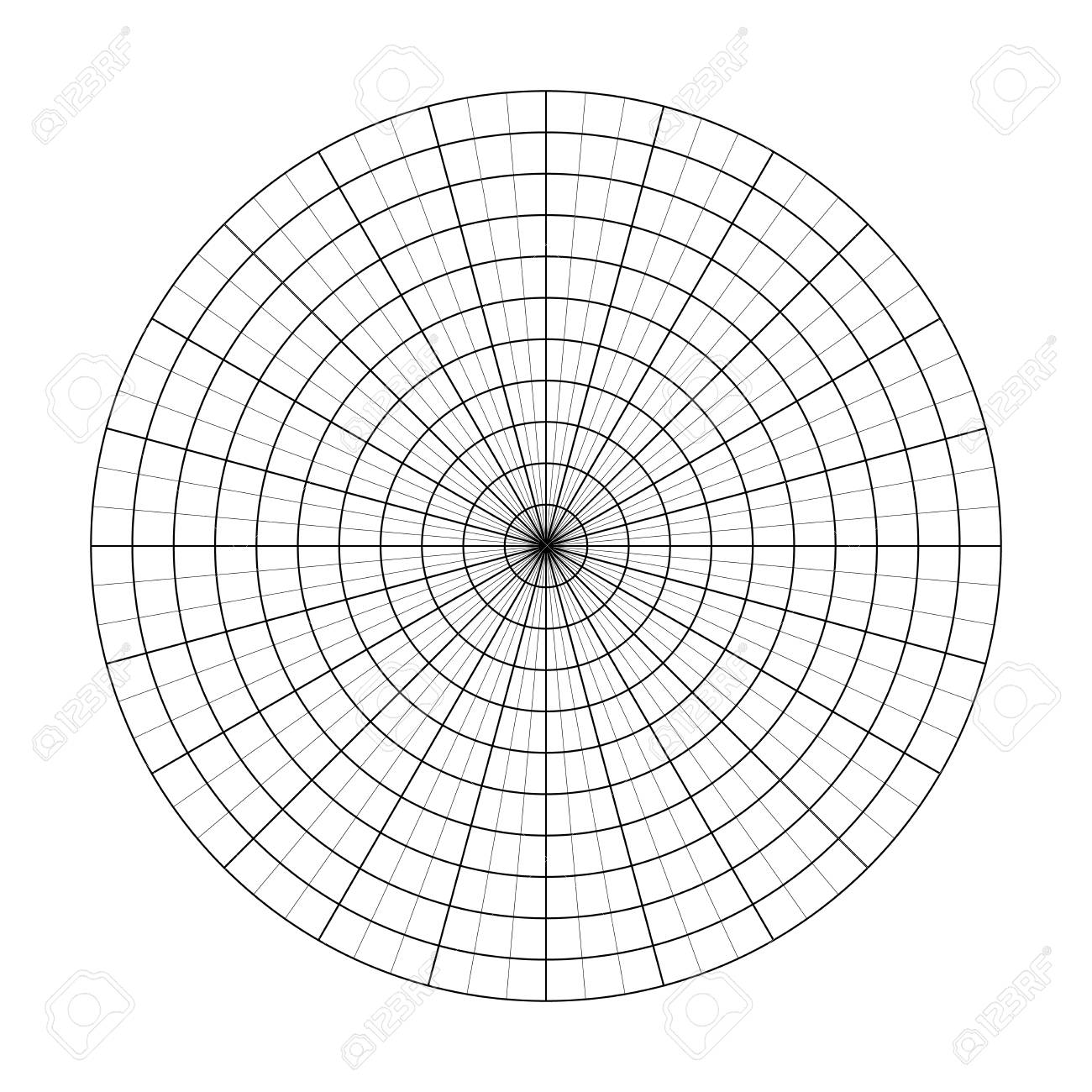 Polar Grid Of 10 Concentric Circles And 5 Degrees Steps Blank