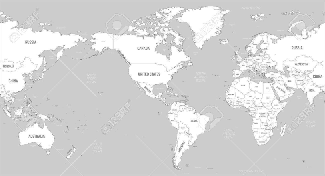 World Map America Centered White Lands And Grey Water High Royalty Free Cliparts Vectors And Stock Illustration Image