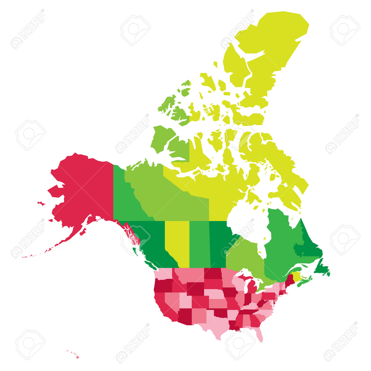 United States And Canada Political Map Of Administrative Divisions. Blank  Colorful Vector Map. Клипарты, SVG, векторы, и Набор Иллюстраций Без Оплаты  Отчислений. Image 205970863
