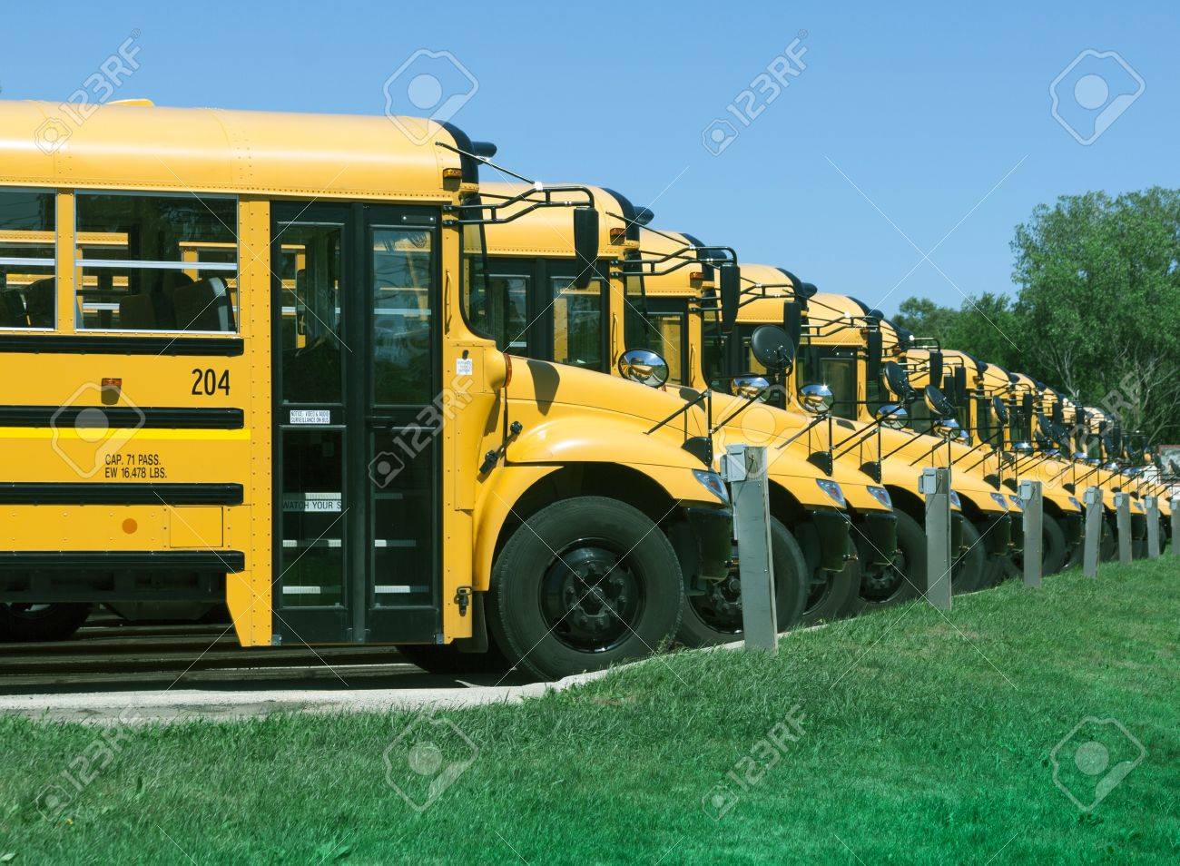 yellow school buses in parking lot foto royalty free gravuras