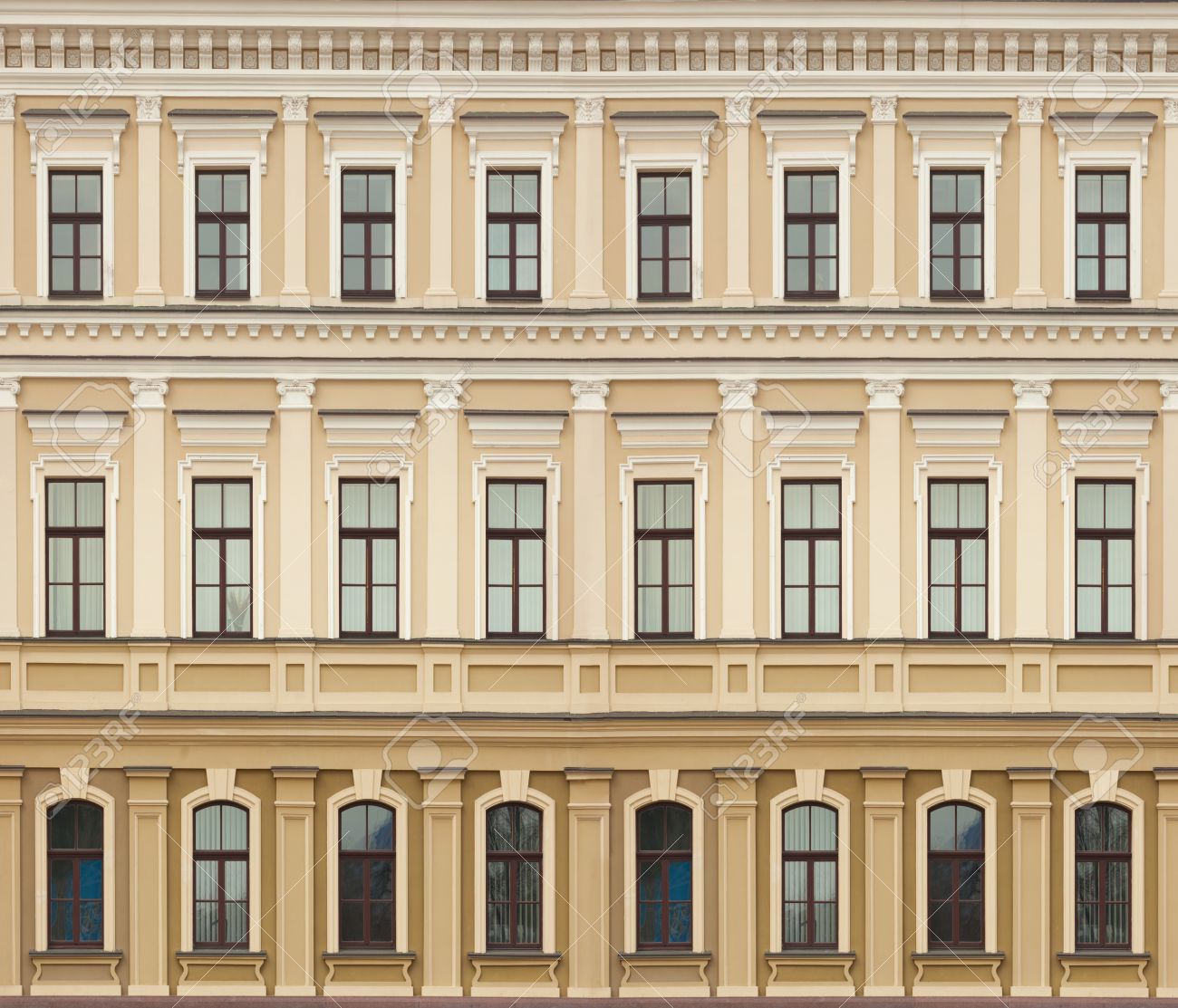 neoclassic architecture wall with windows vintage building