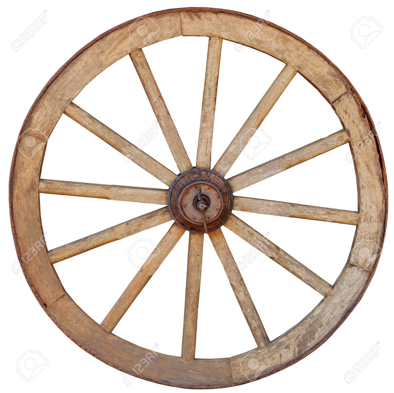 Antique Steel Rimmed Wooden Wagon Wheel With Twelve Spokes Isolated Against A White Backround Stock Photo Picture And Royalty Free Image Image 85109829