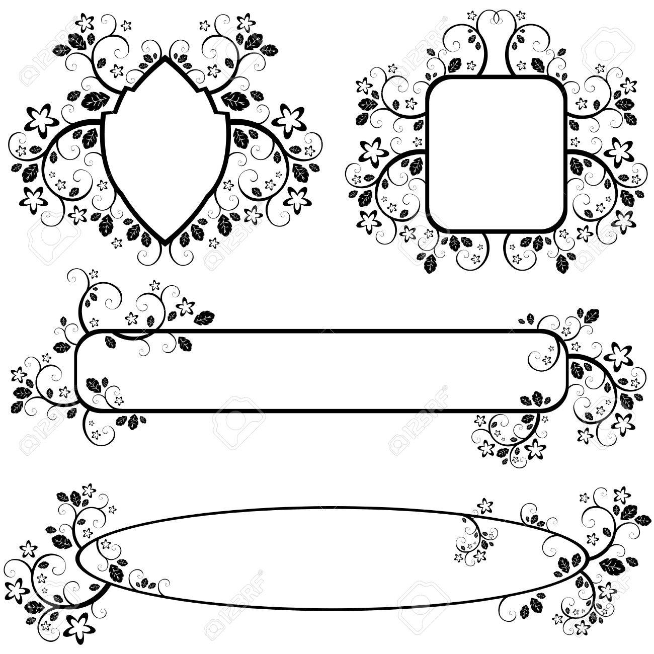 Set Of Vectors Monochrome Frames With Floral Pattern Royalty Free Cliparts Vectors And Stock Illustration Image