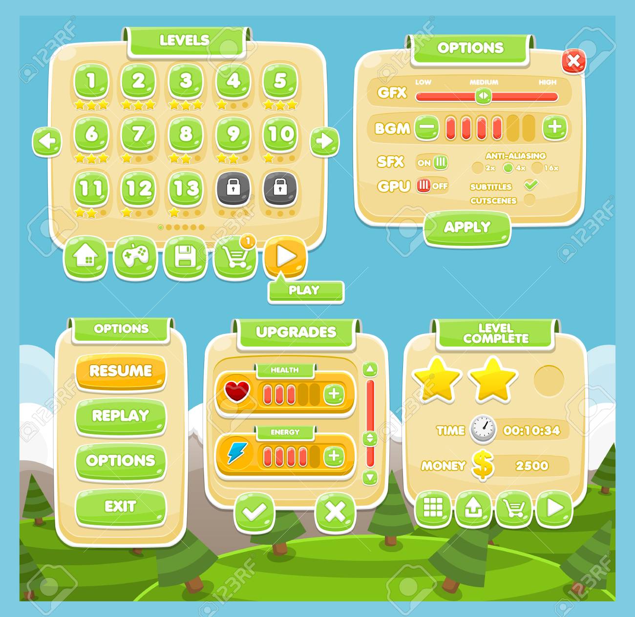 Casual Cute Game Gui Interface Pack Royalty Free SVG, Cliparts, Vectors,  and Stock Illustration. Image 107336007., image size:1300x1264