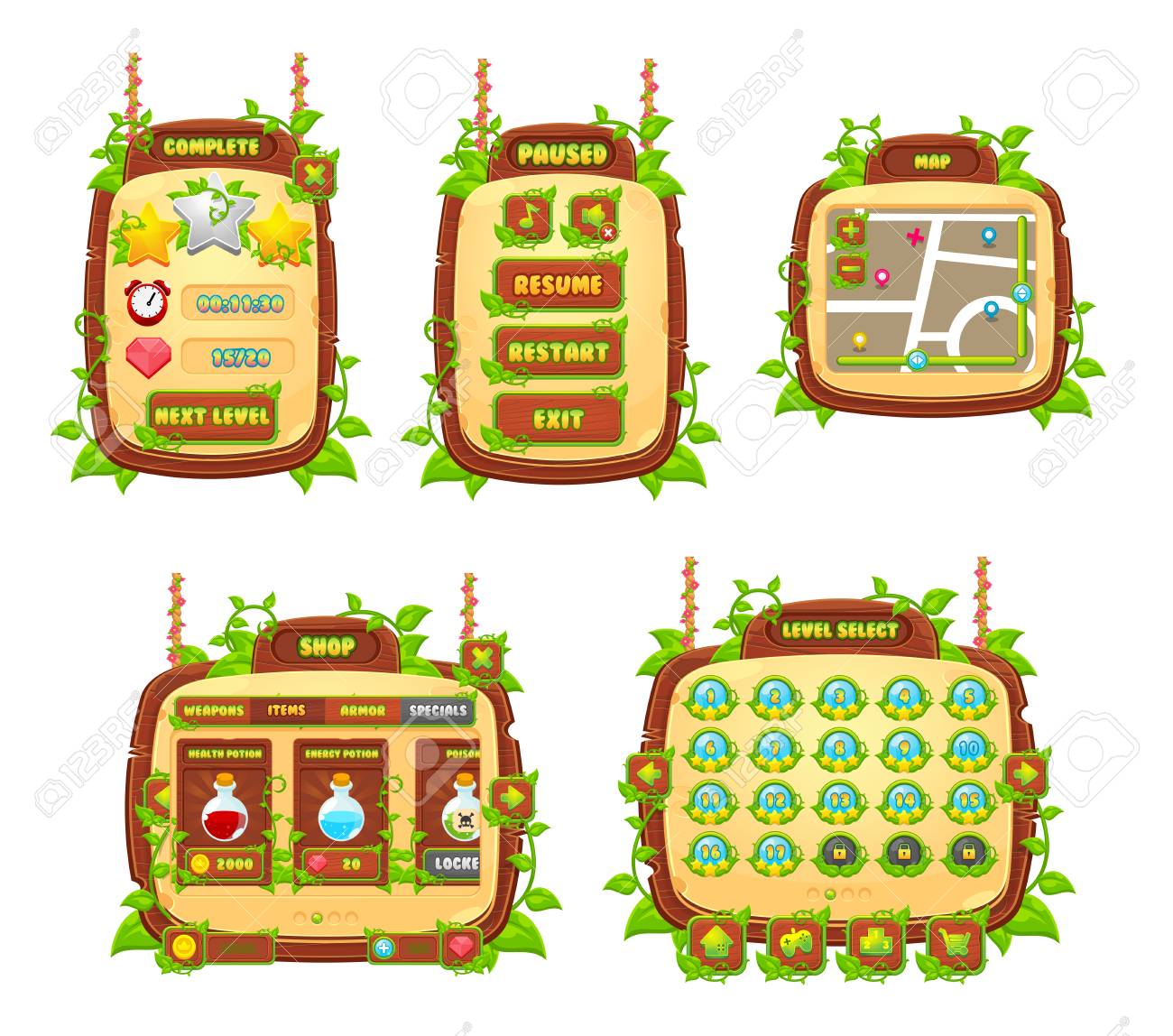 Vines And Leaves Game GUI Royalty Free SVG, Cliparts, Vectors, and Stock  Illustration. Image 107336170., image size:1300x1148