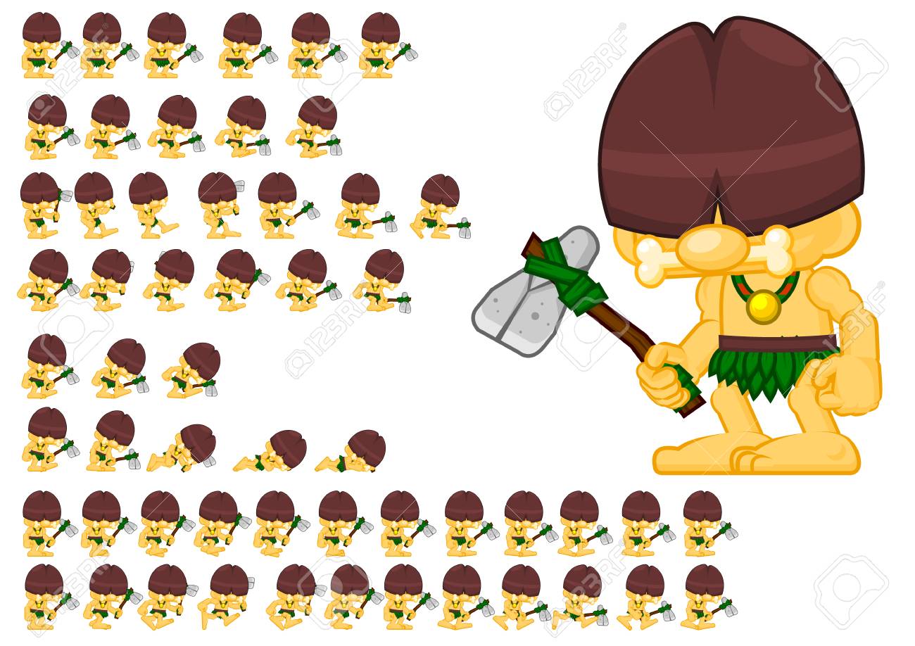 animated cavemen game character sprites royalty free cliparts