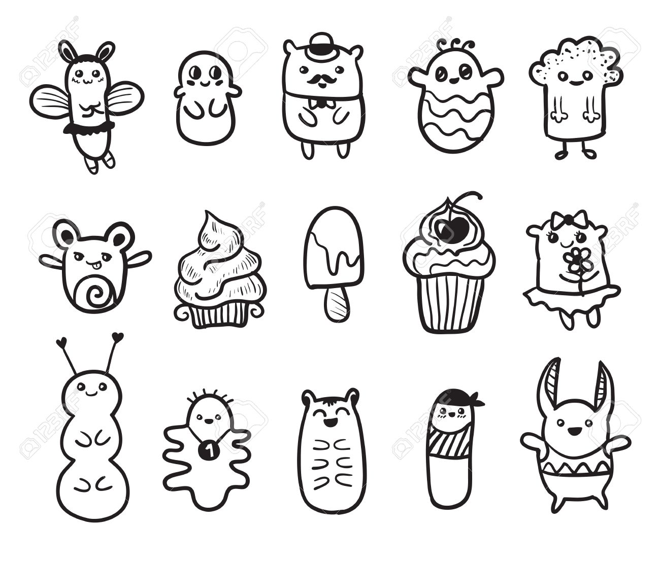 doodle vector illustration with animals funny monsters graffiti