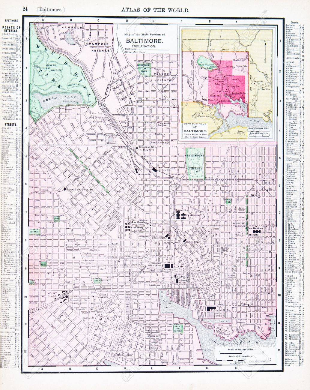 ボルティモア メリーランド 米国の都市 1900年のビンテージ地図 の写真素材 画像素材 Image