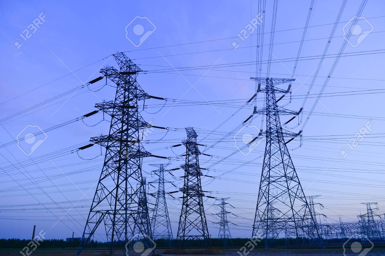 The power supply facilities of contour in the evening - 124096697 The power supply facilities of contour in the evening - 124096697