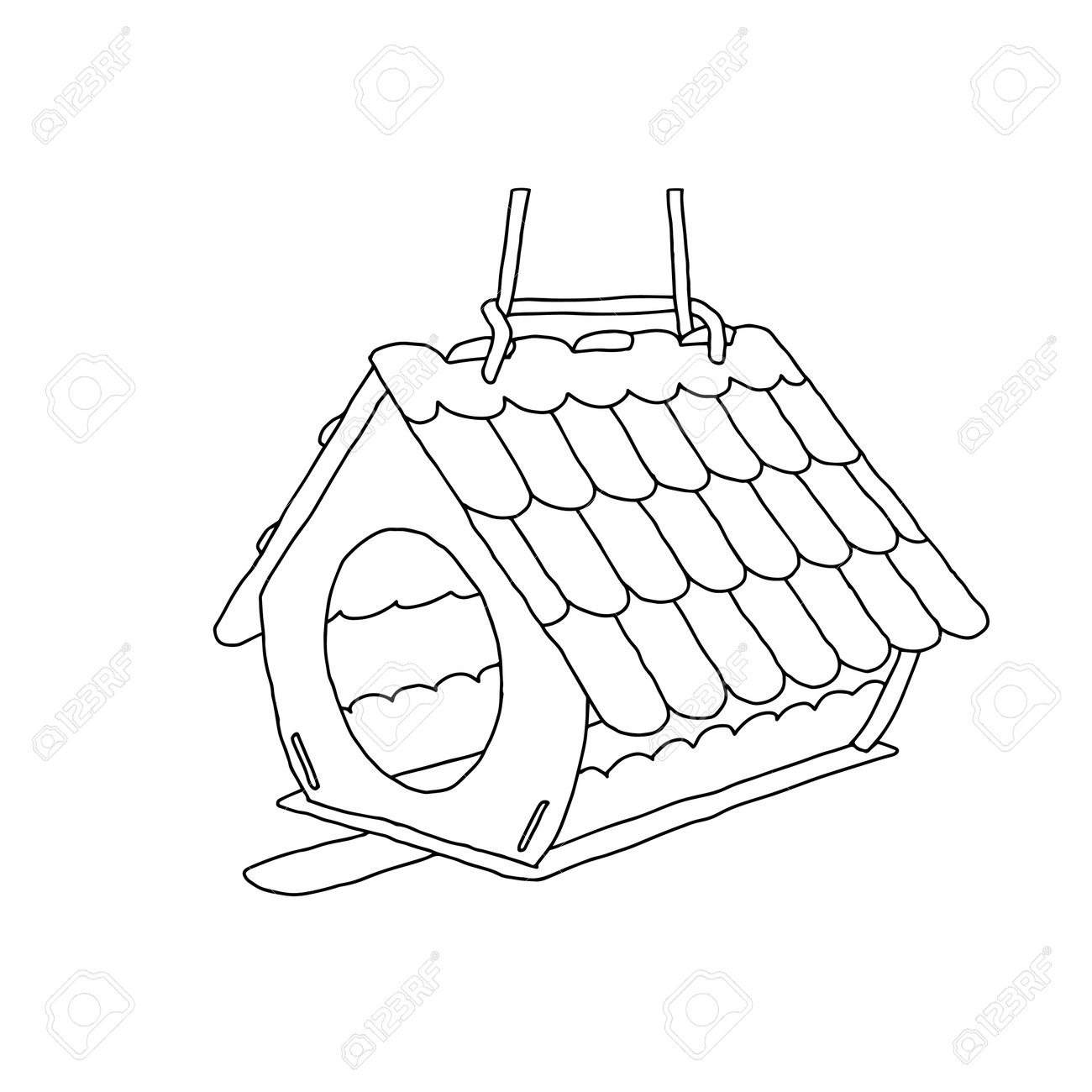 A Black hand drawn outline vector illustration of A birdhouse or squirrel house from new boards in the forest isolated on a white background. - 170194978 A Black hand drawn outline vector illustration of A birdhouse or squirrel house from new boards in the forest isolated on a white background. - 170194978