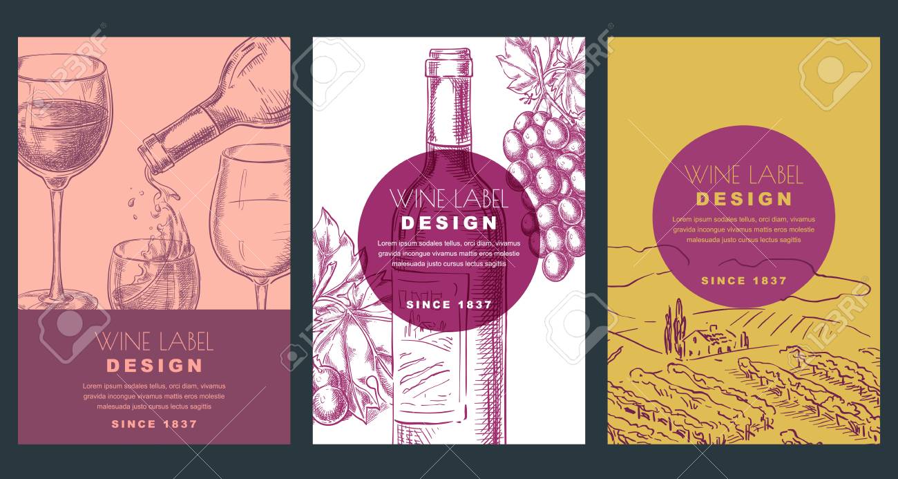 Wine Label Design Template. Sketch Vector Illustration Of Bottle For Wine Bottle Label Design Template Wine Label Design Template. Sketch Vector Illustration Of Bottle For Wine Bottle Label Design Template
