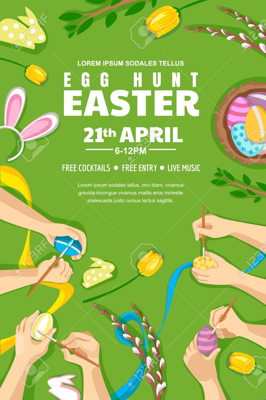 egg hunt easter poster banner or flyer layout with place for egg hunt flyer