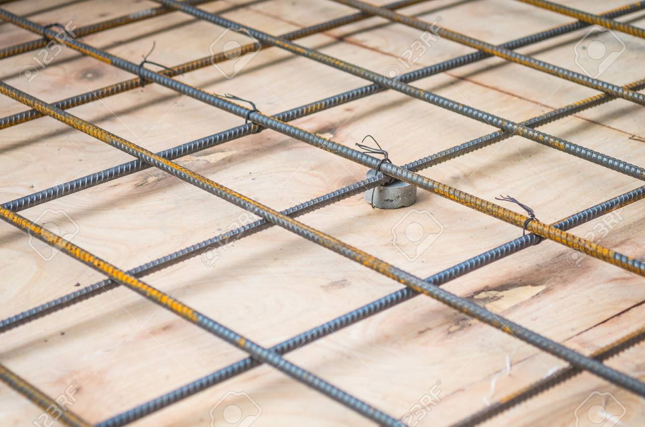 Rebars Steel Wire Mesh Which Is Supported By Mortar Cover Box And Wooden Plate For Precast Concrete Flooring On Construction Site Selective Focus Stock Photo Picture And Royalty Free Image Image 92297886