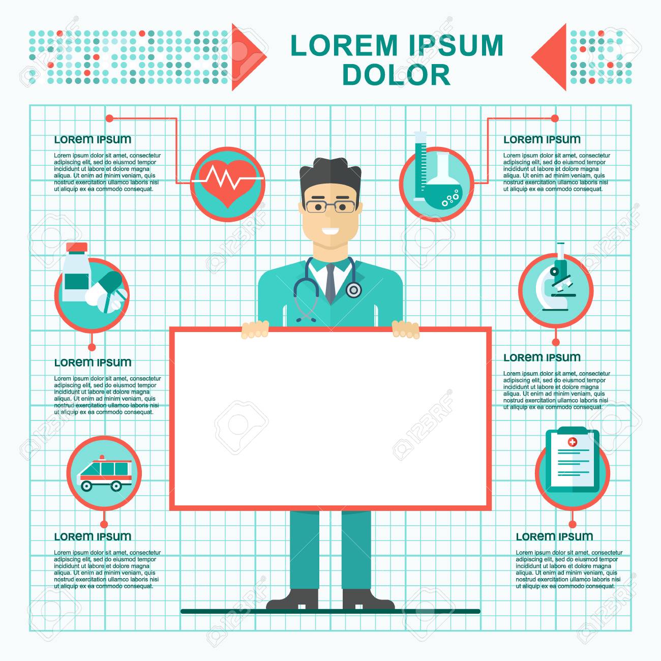 ベクター博士 医学医療のサービス コンセプトです 医療インフォ グラフィック要素 オブジェクトを白い背景に分離します フラット漫画のベクトル図です のイラスト素材 ベクタ Image