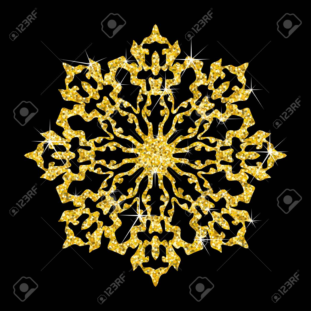snowflake vector gold icon shine delicate lace graceful flake gold flyer decor