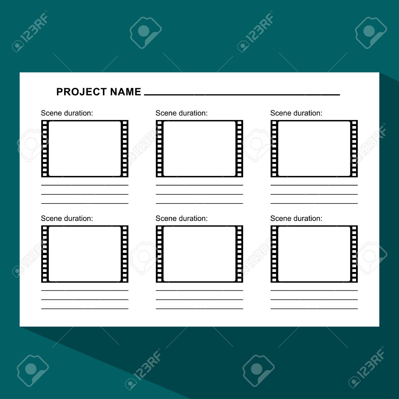 映画の形のストーリーボード テンプレート メディア制作のシナリオ フラットベクトル漫画のイラスト オブジェクトは 白い背景に分離されます のイラスト素材 ベクタ Image