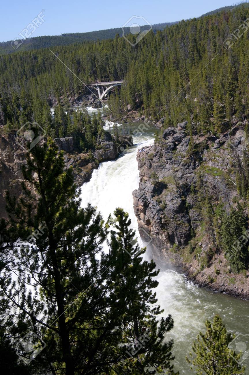 upper falls on yellowstone river wyoming usa stock photo picture