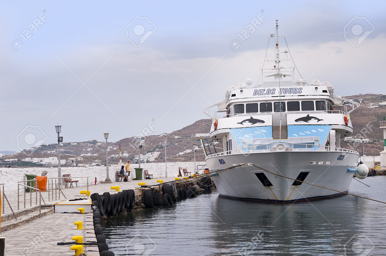 harbour at chora on the island of mykonos greece chora
