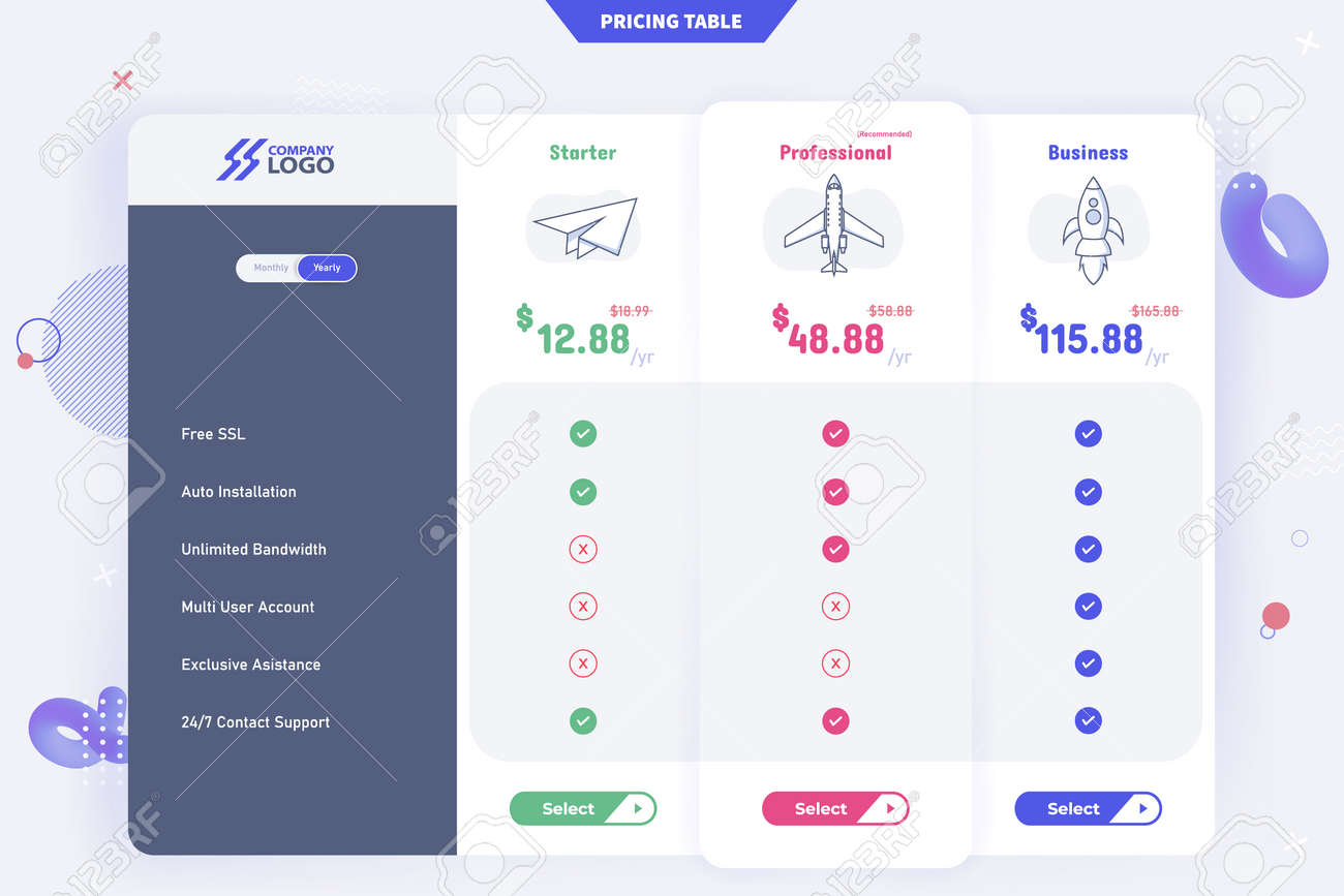 New Modern 3 Plan Pricing Table Template Design - 164379042 New Modern 3 Plan Pricing Table Template Design - 164379042