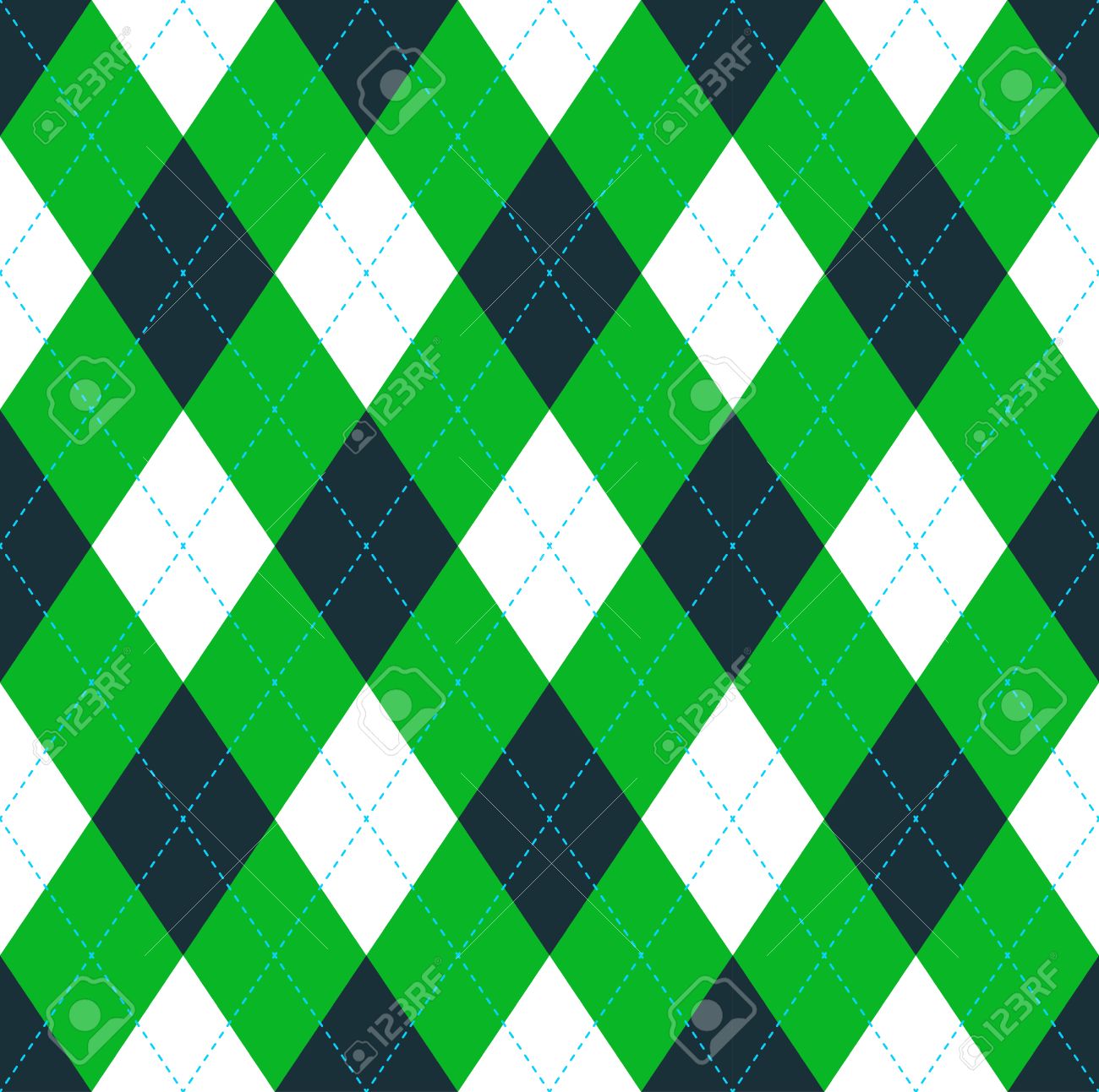 seamless argyle pattern in dark green lime green white with