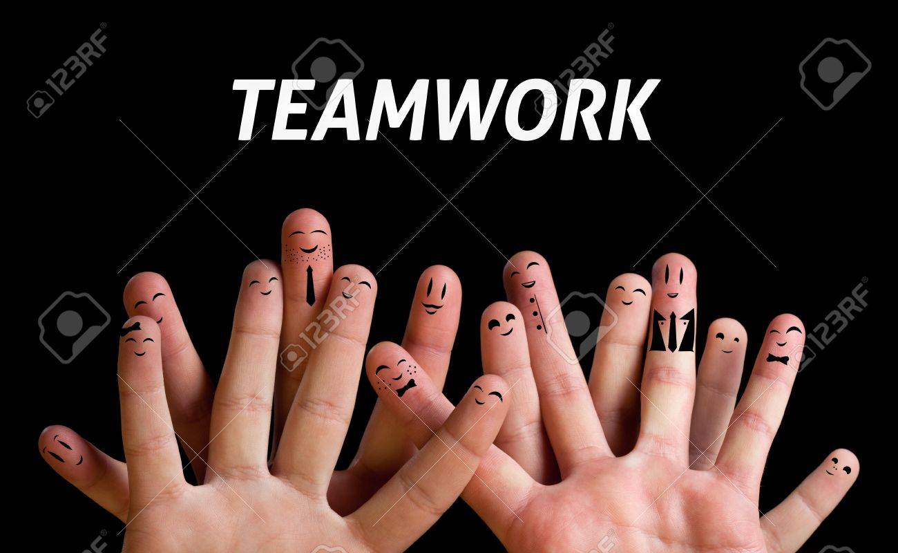 happy group of finger smileys 3 teamwork theme stock photo