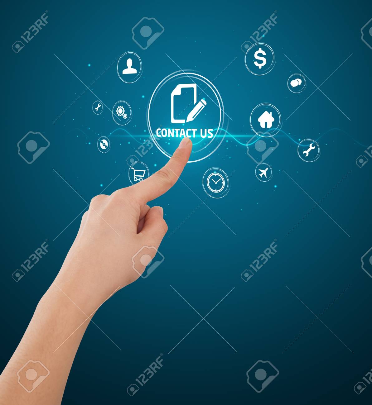 Businessman Drücken Messaging Art Der Modernen Ikonen Mit ...